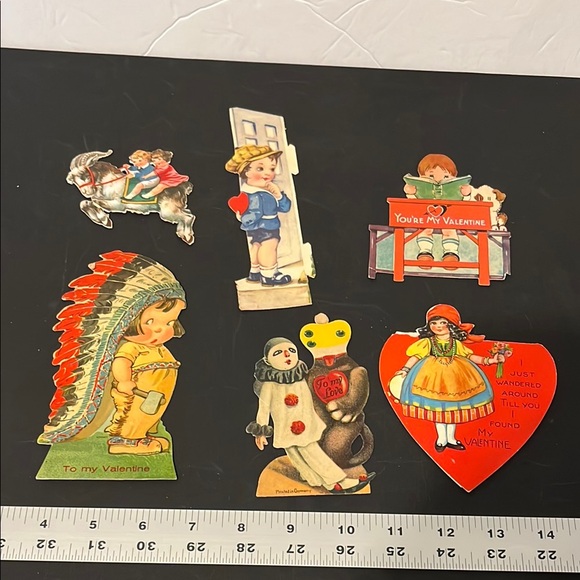 Vintage Valentines Day Cards Bundle of 6 Hearts Love Indian Animal Boy Girl Play - Picture 1 of 11